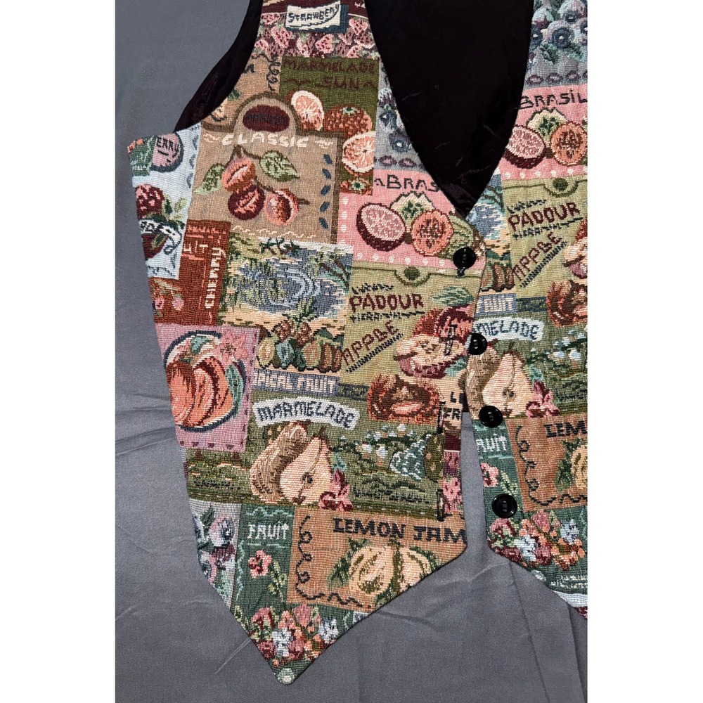 Saddle River Tapestry Fruit Print Vest Made in USA 90s Whimsigoth Vintage - Picture 4 of 10